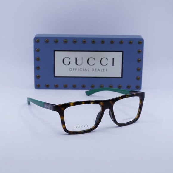 Gucci GG1737O 004 Rectangle Eyeglasses - Havana/Green 54mm - Picture 1 of 11